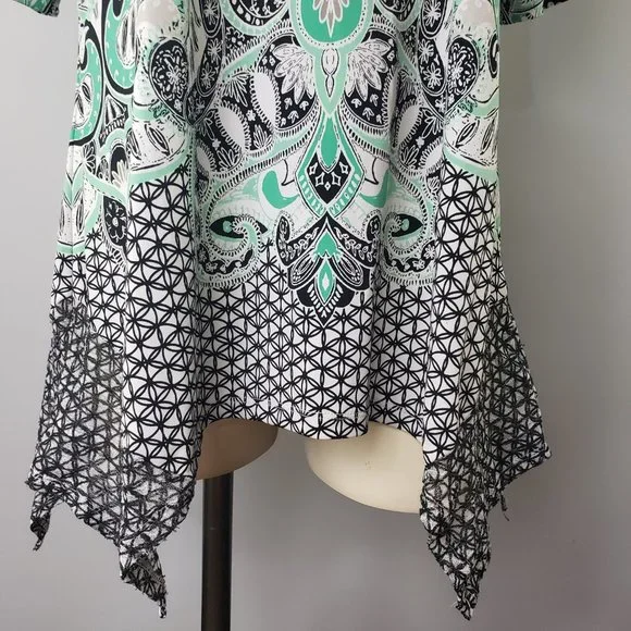 Valerie Stevens embellished top rhinestone stretch short sleeve asymmetr… - Picture 8 of 10